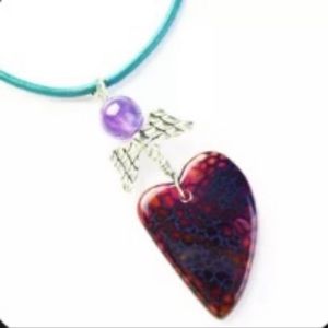 Small Red purple fire Dragon vein agate Heart necklace